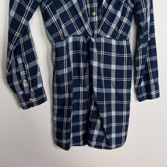 Abercrombie & Fitch Womens XSmall Blue White Plaid Button Front Knot Shirt Dress - Picture 4 of 9